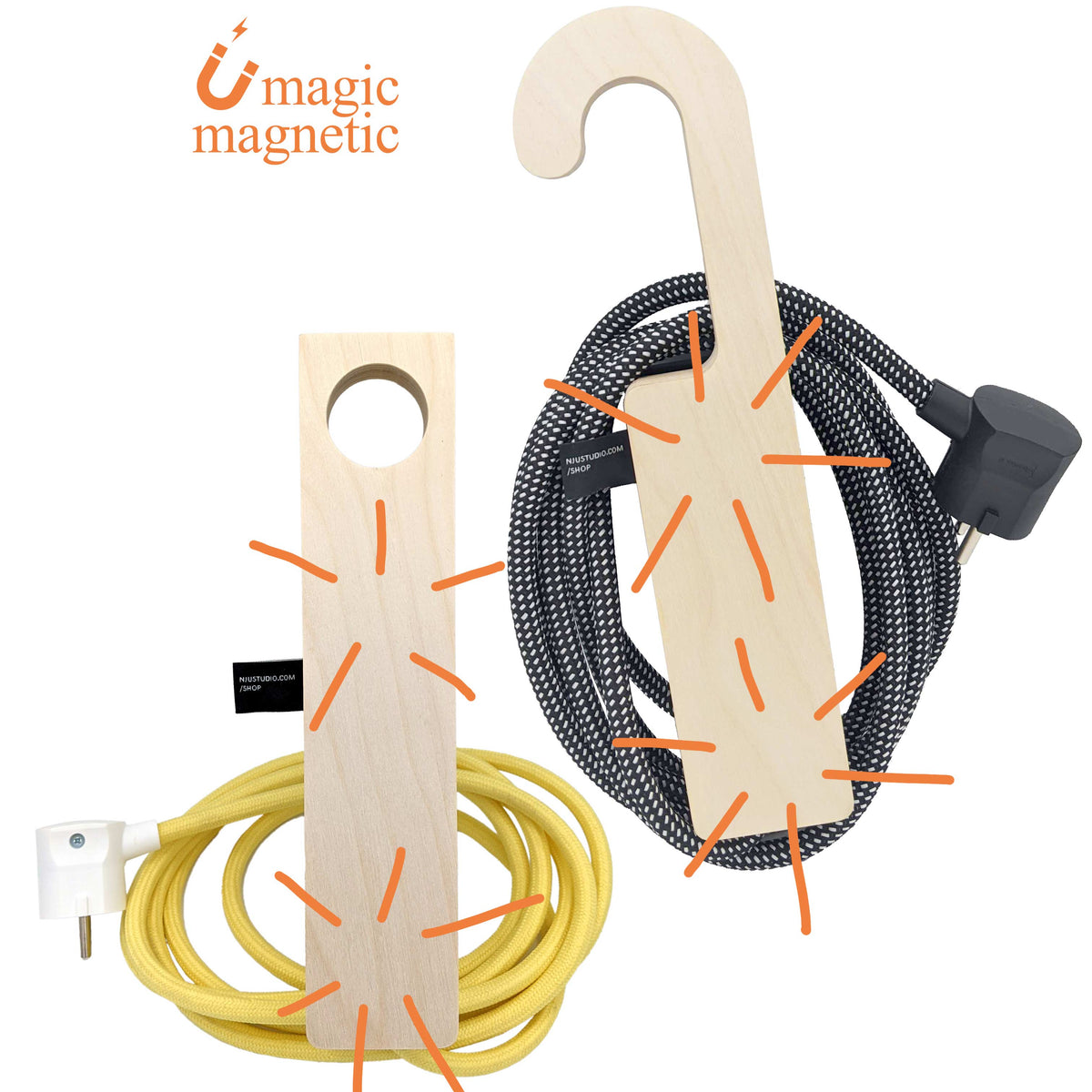 Njustudio Stromer Mini magnetische Steckerleiste weiß mit Textilkabel