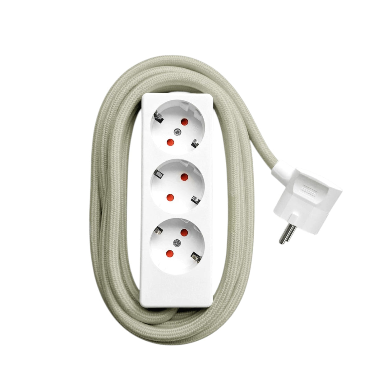 Njustudio 3fach Steckerleiste Stromer weiß mit farbigem Textilkabel