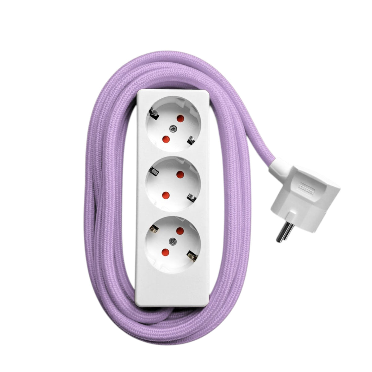 Njustudio 3fach Steckerleiste Stromer weiß mit farbigem Textilkabel