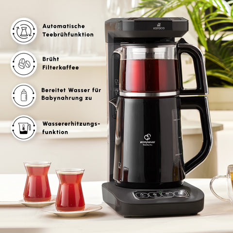 Karaca Caysever Robotea Pro 4 in 1, automatische theezetter, waterkooker en filterkoffiezetter met spraakfunctie, 2500 W, chroom