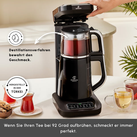 Karaca Caysever Robotea Pro 4 in 1, automatische theezetter, waterkooker en filterkoffiezetter met spraakfunctie, 2500 W, chroom