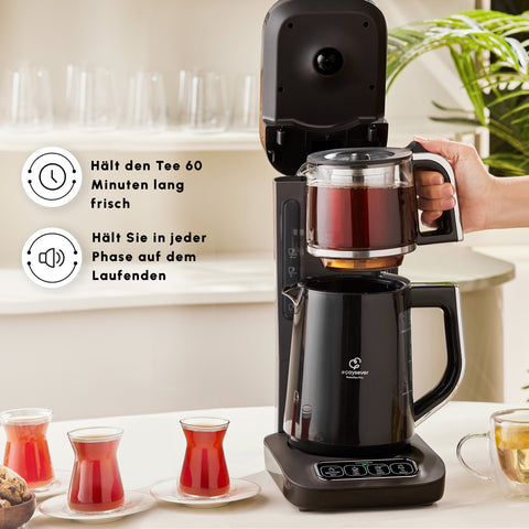 Karaca Caysever Robotea Pro 4 in 1, automatische theezetter, waterkooker en filterkoffiezetter met spraakfunctie, 2500 W, chroom