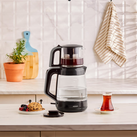 Karaca Glass Tea XL 2in1 Glazen Theemaker en Waterkoker Space Gray
