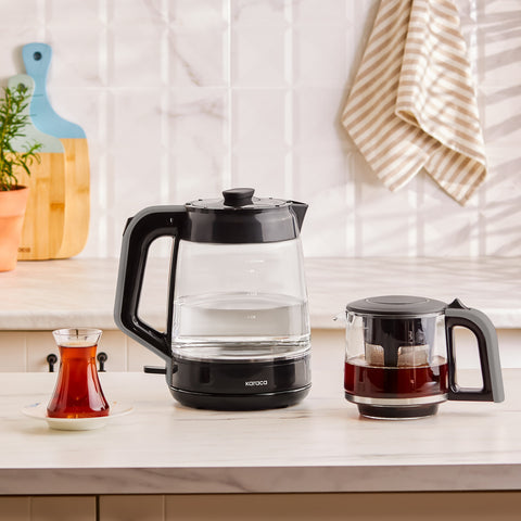 Karaca Glass Tea XL 2in1 Glazen Theemaker en Waterkoker Space Gray