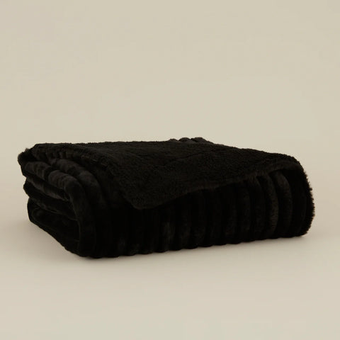 Karaca Stripe Sherpa Zwarte Deken 130x150 cm