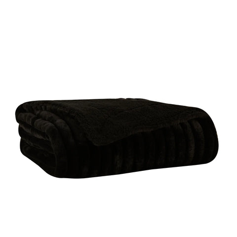 Karaca Stripe Sherpa Zwarte Deken 130x150 cm