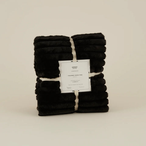 Karaca Stripe Sherpa Zwarte Deken 130x150 cm