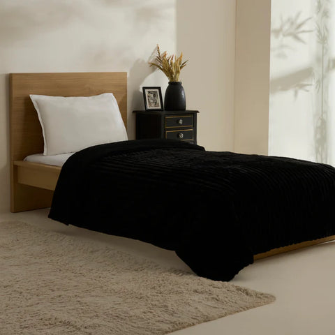 Karaca Stripe Sherpa Zwarte Deken 150x200