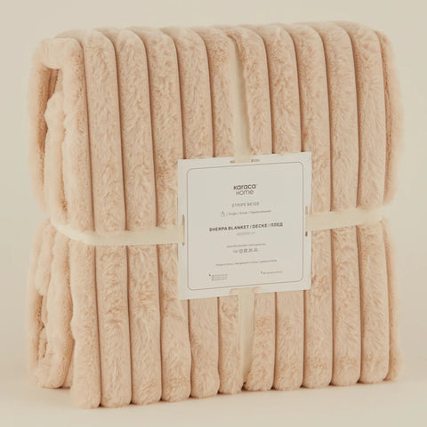 Karaca Stripe Sherpa Beige Deken 130x150 cm