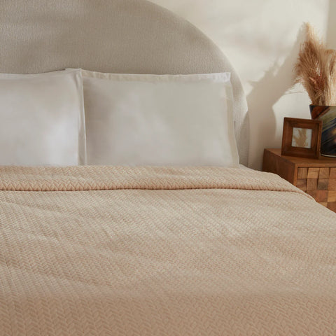 Karaca Leaves Ecru Double Bed Blanket 200x220  