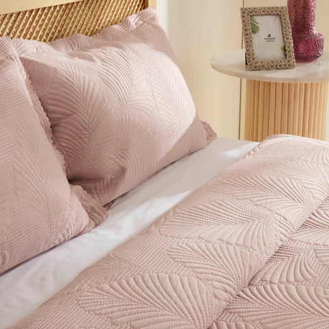 Leaf Bedspread Set Powder Pink 230x240 cm + 2 (50x70 cm)