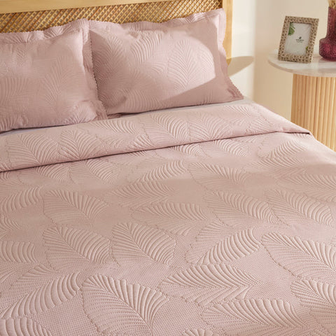 Leaf Bedspread Set Powder Pink 230x240 cm + 2 (50x70 cm)
