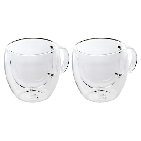 KARACA DBL. WALL BOROSILICATE GLASS CUP SET OF 2 150ML W/HND