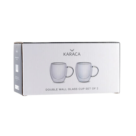 KARACA DBL. WALL BOROSILICATE GLASS CUP SET OF 2 150ML W/HND