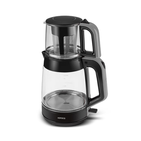 Karaca Glass Tea XL 2in1 Glazen Theemaker en Waterkoker Space Gray