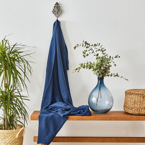Karaca Home, dubbelzijdig gestikte plaid, 130x170 cm, Oeko-Tex gecertificeerd, donkerblauw
