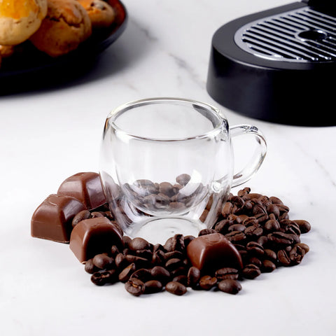 KARACA DBL. WALL BOROSILICATE GLASS CUP SET OF 2 150ML W/HND