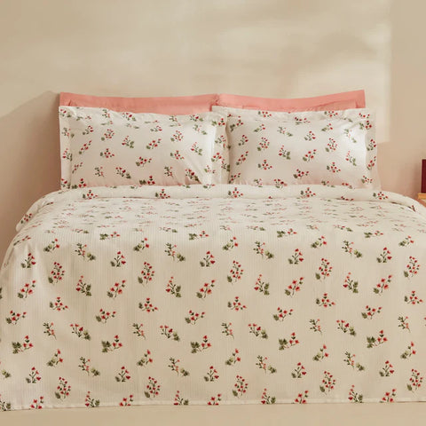 Karaca Home Silvie 100% Katoen Tweepersoonsbed Sprei Set Rood