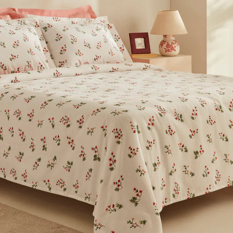 Karaca Silvie 100% Katoenen Eenpersoons Pique Set, Rood