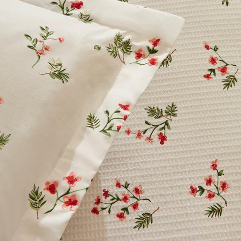Karaca Silvie 100% Katoen Tweepersoons Bedsprei Set, Rood