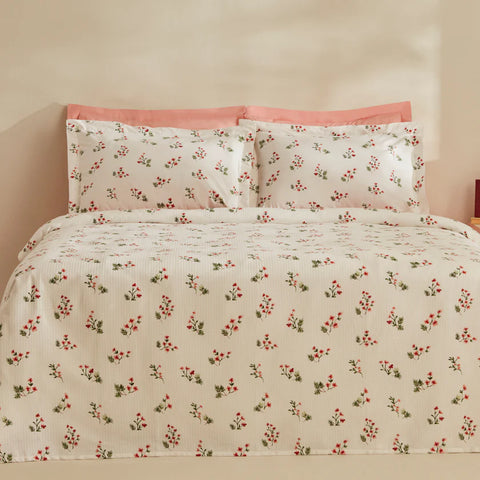 Karaca Silvie 100% Katoen Tweepersoons Bedsprei Set, Rood