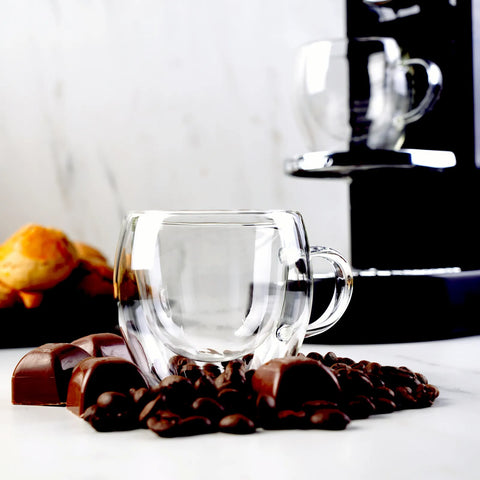 KARACA DBL. WALL BOROSILICATE GLASS CUP SET OF 2 150ML W/HND