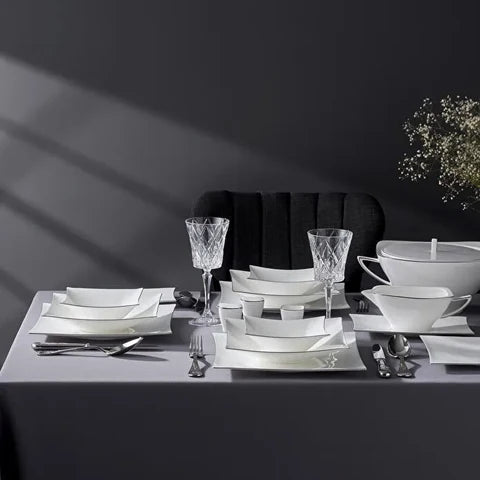 Jumbo Wind Platina 64-Delig Serviesset Voor 12 Personen – Vierkant