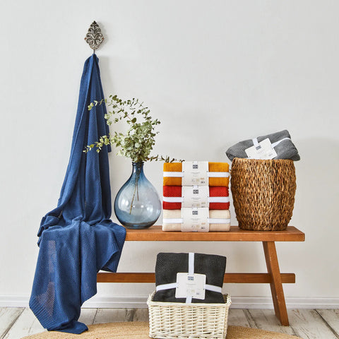 Karaca Home, dubbelzijdig gestikte plaid, 130x170 cm, Oeko-Tex gecertificeerd, donkerblauw