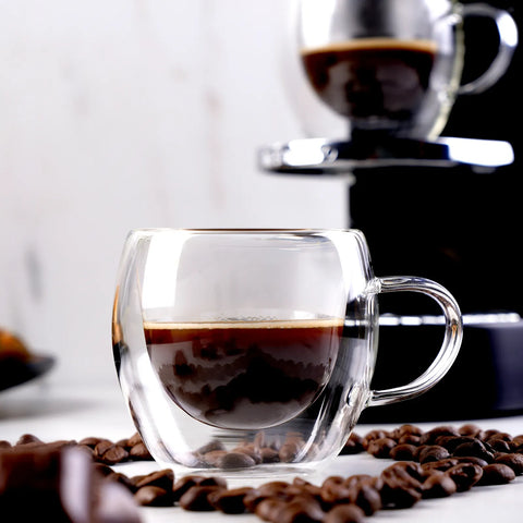 KARACA DBL. WALL BOROSILICATE GLASS CUP SET OF 2 150ML W/HND