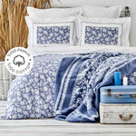 Karaca Home Celerina 100% katoenen tweepersoons hoes dekbedovertrekset blauw