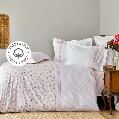 Karaca Home Glen roze 100% katoenen eenpersoons dekbedovertrekset