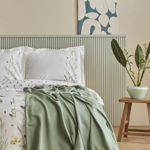 Karaca Home Herbal 100% Katoenen Tweepersoons Dekenhoes Set met Cadeau Wit