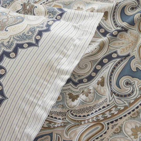 Karaca Lemy Dekbedovertrekset van 100% Katoensatijn, Eenpersoons, Blauw