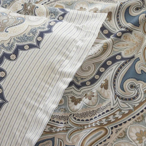 Karaca Lemy Dekbedovertrekset van 100% Katoensatijn, Tweepersoons, Blauw
