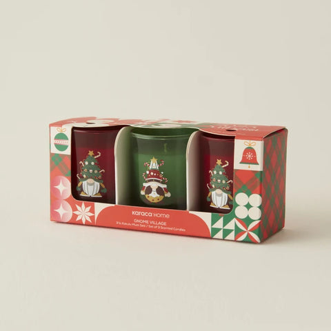 Karaca Home New Year Gnome Village 3-delige Geurkaars Set