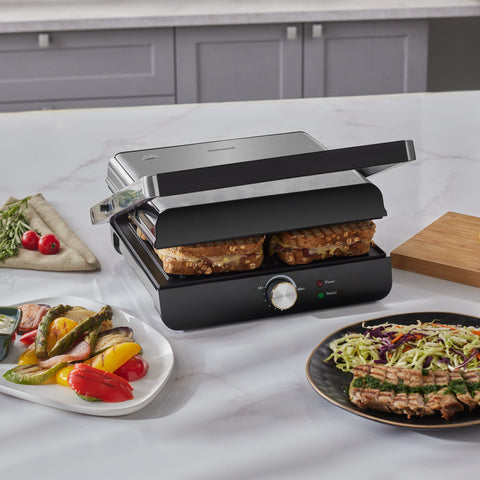 Homend Grilliant 1346H Inox-behuizing met gietijzeren platen Sandwich- en Grillmachine