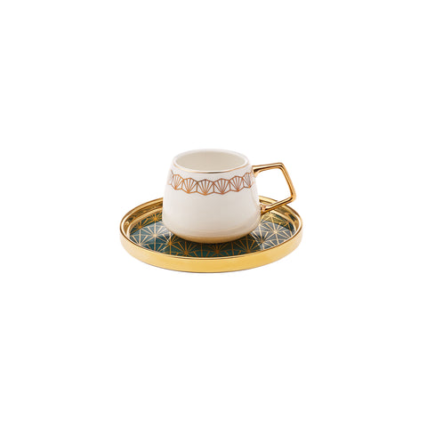 Karaca Verde 12-delige Porseleinen Espresso Turkse Koffiekopjesset voor 6 Personen, 100 ml, Multicolor