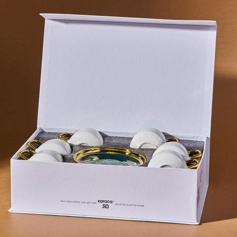 Karaca Verde 12-delige Porseleinen Espresso Turkse Koffiekopjesset voor 6 Personen, 100 ml, Multicolor