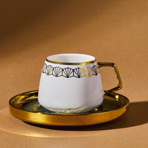 Karaca Verde 12-delige Porseleinen Espresso Turkse Koffiekopjesset voor 6 Personen, 100 ml, Multicolor