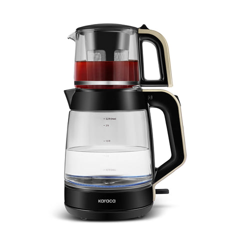 Karaca Glass Tea XL 2in1 Glazen Theemachine en Waterkoker Crème
