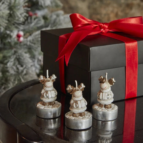 Karaca Home New Year Reindeer 3-delige Theelicht Kaars 14x9,3x6 cm