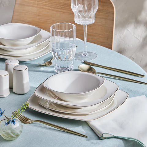 Karaca Timeless 59-delige Porseleinen Halve Vierkante Dinerset voor 12 Personen, Goud