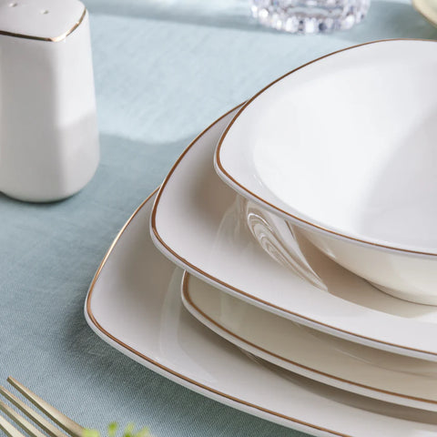 Karaca Timeless 59-delige Porseleinen Halve Vierkante Dinerset voor 12 Personen, Goud