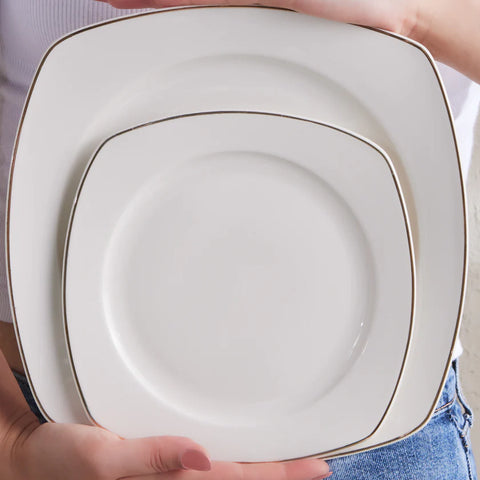 Karaca Timeless 59-delige Porseleinen Halve Vierkante Dinerset voor 12 Personen, Goud