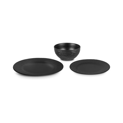 Karaca Solem Embossed - 18-Piece Stoneware Dinner Set for 6 People, Black
