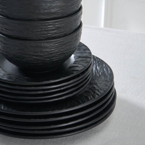 Karaca Solem Embossed - 18-Piece Stoneware Dinner Set for 6 People, Black
