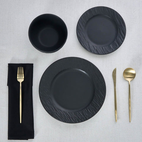 Karaca Solem Embossed - 18-Piece Stoneware Dinner Set for 6 People, Black
