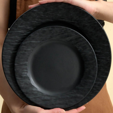Karaca Solem Embossed - 18-Piece Stoneware Dinner Set for 6 People, Black
