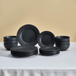 Karaca Solem Embossed - 18-Piece Stoneware Dinner Set for 6 People, Black
