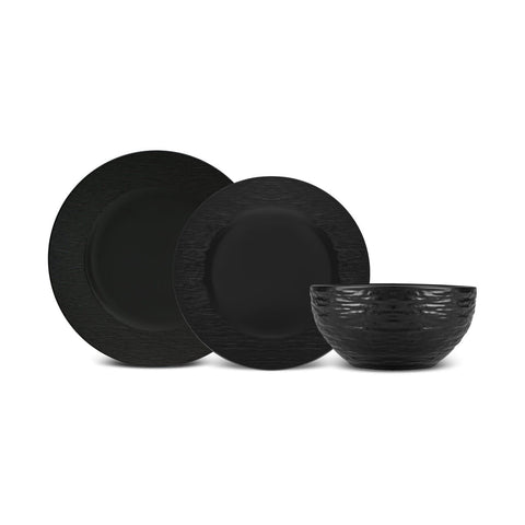 Karaca Solem Embossed - 18-Piece Stoneware Dinner Set for 6 People, Black
